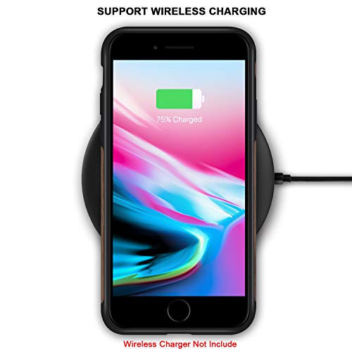 TENDLIN Compatible with iPhone SE 2022/SE 2020/8/7 Case Wood Grain Carbon Fiber Texture Design Leather Hybrid Slim Case Black