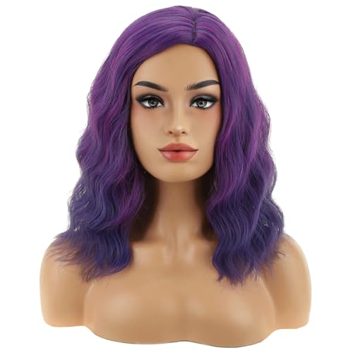 Image of BERON Purple Wigs Women Short Curly Wavy Shoulder Length Hair Wig Girls 14 inch Side Part Synthetic Halloween Costume Cosplay Party or Daily Use Wig