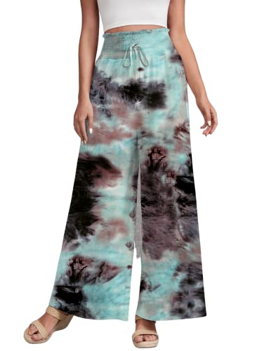 Image of Leriya Fashion Womens Mid Rise Tie-Dye Loose Fit Flared Wide Leg Palazzo Pants | Relaxed Pants | Bottom