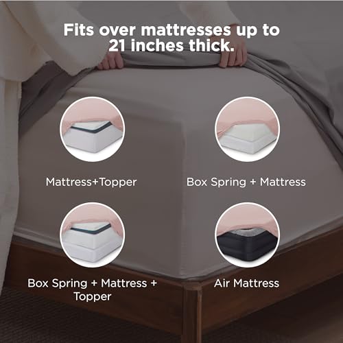 Image of Bedsure Deep Pocket Twin Sheets Set - Fits Mattresses Up to 21 Inches Thick -3 Piece GentleSoft Bed Sheets, Moisture Wicking, Soft & Cooling Bedsheet & Pillowcases, Easy & Secure Fit, Dusty Pink