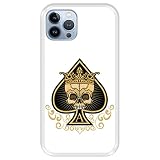 Hapdey Coque pour Apple iPhone 13-13 Pro, Carte de Jeu, as de Pique, crâne Gothique Roi, Etui en Silicone Souple TPU Transparente