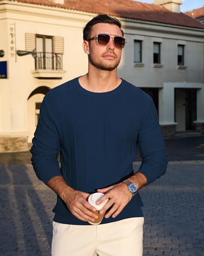 Lexiart Mens Casual Knit Sweater Long Sleeve Crew Neck Thermal Shirts Slim Fit Ribbed Pullover Sweatshirts4