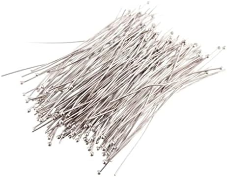 FENGZHAO Jewelry Making Head Pins, 200pcs 50mm Platinum Silver Plated Brass Ball Head Pins for Earrings Jewelry Making Head pins
