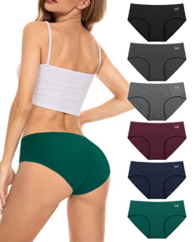 PULIOU Unterhosen Damen Baumwolle Stretch Unterwäsche Frauen Slips Mittel Taille Atmungsaktiv Panties Hipster Mehrpack 6er Pack, Dunkle XL Cover