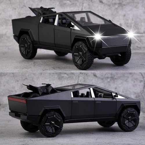 Image of 1 /24 Tesla Cybertruck Diecast Metal Toy Truck with Lights and Sounds, Mini Vehicle for Boys Ages 3 and Up, Realistic Design, Fun Educational Play, for Kids and Collectors (Grey)