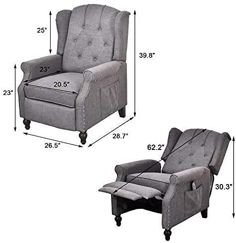 Bingtoo Recliner Chair With Massage And Heat 2 Chairs Set- Accent Chairs For Living Room- Tufted Fabric Push Back Recliner Chair, Footrest And Nailhead Trim, Wooden Legs, Wingback (Double, Gray) #TOP6