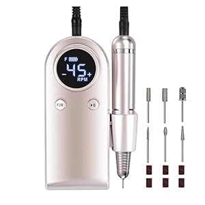 Nail Drill, Electric Nail Drills, Rechargeable 45000 RPM Nail Filer Machine with LCD Display, 2 Rotations for Acrylic Nails Gel Nails Manicure Professional Nail Tools
