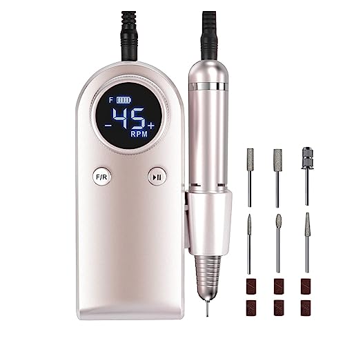 Lima Electrica Uñas, Taladros eléctricos for uñas, máquina limadora de uñas recargable de 45000 RPM con pantalla LCD, 2 rotaciones for manicura de uñas de Gel acrílicas