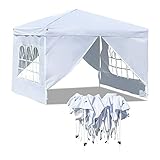 gazebo pieghevole 3x3 brico STRUTTURA - Il gazebo è fornito di 4 teli laterali di cui 2 finestrati per far passare la luce e 1 apribile tramite zip. I teli laterali si applicano tramite chiusura a strech sulle 4 gambe che si possono aprire/chiudere tramite zip, creando una struttura precisa e resistente alle folate di vento. L'intelaiatura è completamente pieghevole per facilitare al massimo il trasporto. Il tetto a piramide facilita lo scorrere della pioggia evitando danni strutturali.