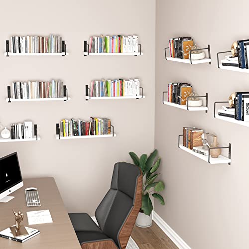 Image of Floating Shelves, 24 Inches Easy to Install Wall Mounted Shelves, Set of 3, Rustic Wood Shelves for Wall Decor, Storage Shelves for Living Room (White)