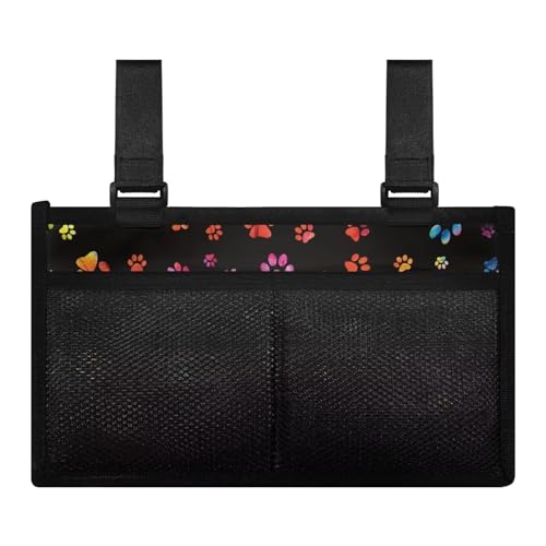 Gomyblomy Dog Paw Print Wheelchair Side Bag, Walker Pouch Bag with Cup Holder, Wheelchair Armrest Accessories for Walker, Rollator, Electric Scooter Wheelchair, Easy to Install