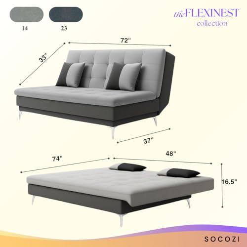 Image of SOCOZI Flexinest 3-Seater Sofa Cum Bed Set for Bedroom Set | Soft Velvet Suede Fabric | Modern Design | Plush Comfort Cushions for Living Room (Dark Grey-Light Grey)