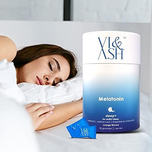 Vi & Ash Sleeping Gummies For Restful Sleep | Melatonin, Valerian Root, L-Theanine & Chamomile Orange Flavour Sleep Supplement for Improved Sleep Quality | 100% Vegan 30 Gummies (30 Day Pack)