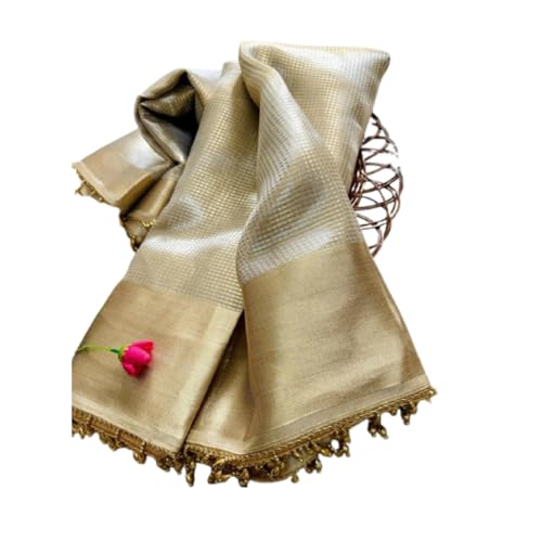 Women's Celebrity Inspired Soft Silk Banarasi Saree| Handloom Fabric with Pearl & Moti Border | Designer Saree with Unstitched Blouse Piece for Wedding, Party & Festive Wear