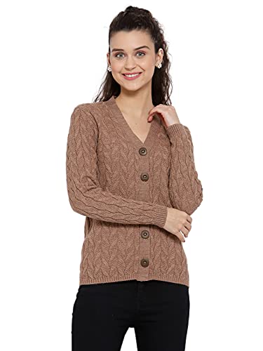 Image of Kalt Women Full Sleeves Cable Button Acrylic V-Neck Sweater