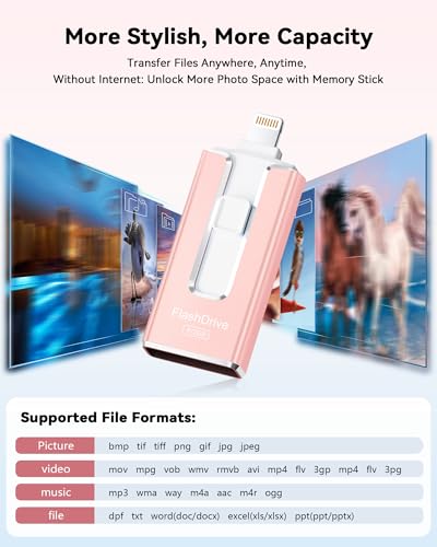 Image of MFi Certified 3 in 1 Type-C USB Memory Stick Thumb Drive for Photos Videos (Rose Pink, 512 GB)