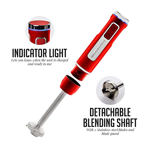 OVENTE Cordless Immersion Hand Blender, Rechargeable Handheld Portable Stick Mixer with 8 Mixing Speed Option, One-Touch Control and Stainless Steel Blades for Smoothies, Shakes or Soups, Red HR781R by OVENTE - Image 4
