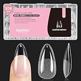 Beetles Medium Almond Nail Tips 576pcs 12 Sizes, Pre-Etched Soft Gel Nail Tips Half Matte Full Cover Press on False Nail Tips Clear Acrylic Nails Glue on Nails DIY Nail Extension Gift for Women