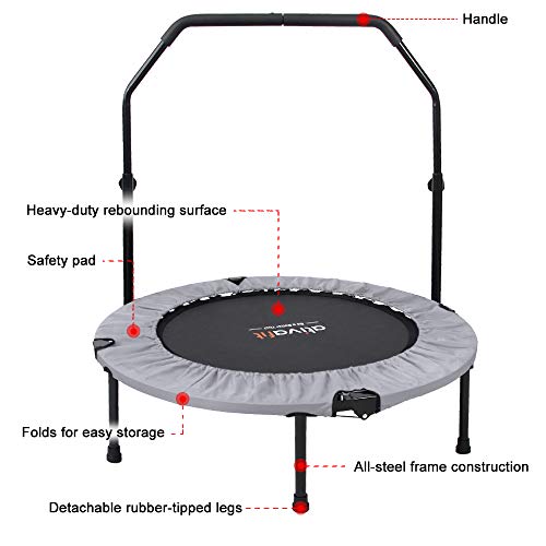 ATIVAFIT 40\" Foldable Trampoline Mini Exercise Rebounder with Adjustable Foam Handle Great for Body Fitness Training Indoor/Garden/Workout - Thumbnail 3