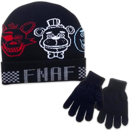 Image of Five Nights at Freddy's Hat and Mittens Set - FNAF Winter Gear Bundle with Five Nights at Freddy's Beanie, Gloves, Stickers, More | FNAF Gifts for Kids, Boys, Girls