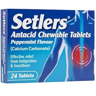 Setlers Antacid Chewable Tablets, Peppermint Flavour, 24 Pack, Contains Calcium Carbonate, Effective Relief from Indigestion and Heartburn, Tackles Acid Reflux