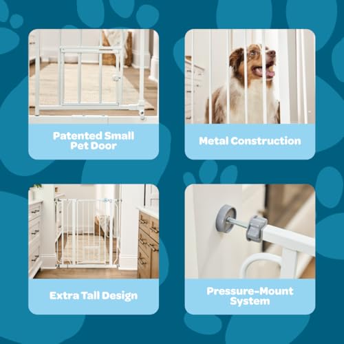 Carlson 36" Extra Tall Walk Through Dog Gate for Doorways & Bottom of Stairs, Metal Pet Gate with Small Pet Door, Expands 29.5”–36.5”, White - Image 4