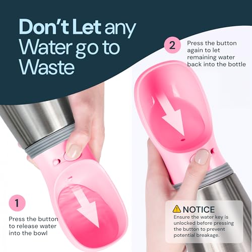 MalsiPree Insulated Dog Water Bottle 24oz (Stainless Steel, Pink) — view 7