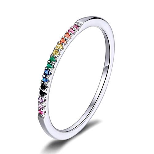 Qings Vistoso CZ Anillos para los Dedos Anillo de Círculo Anillo de Plata de Ley 925 Apilable...