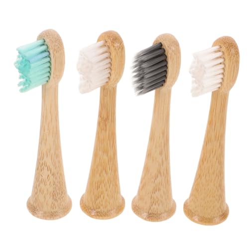 FRCOLOR 4pcs Bamboo Toothbrush Heads Replacements for Electric Toothbrush Gentle Cleaning