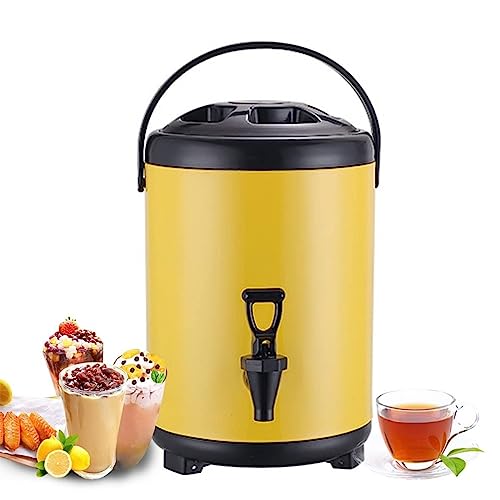 Dispensador de agua fría y caliente de acero inoxidable con grifo, capacidad de 12 litros, mango portátil, color amarillo para té y agua caliente