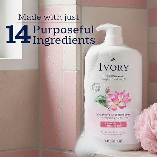 Image of Ivory Body Wash, Designed for the Whole Family, Gentle Formula, Free of Dyes Heavy Perfumes Parabens Phthalates & Silicones, Designed for Skin's pH, Water Lily Scent, 35 oz