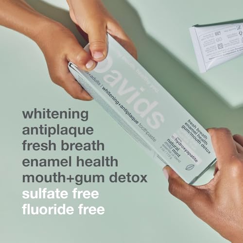 Image of Davids Hydroxi Mild Mint Fluoride Free Nano Hydroxyapatite Toothpaste for Enamel Health & Whitening, Antiplaque, SLS Free, Kid Friendly Gentle Mint Flavor, 4 oz, Made in USA