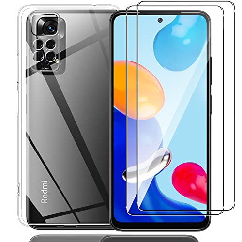 For Xiaomi Redmi Note 11ガラスフィルム +ケース TPU 透明 クリア 柔軟 強化ガラス 旭硝子製 9H硬度 Ubefuu 軽量 薄型 黄変防止 耐衝撃 防塵 指紋防止 擦り傷防止 貼付簡単 Redmi Note 11 用 液晶保護フィルム+携帯カバー