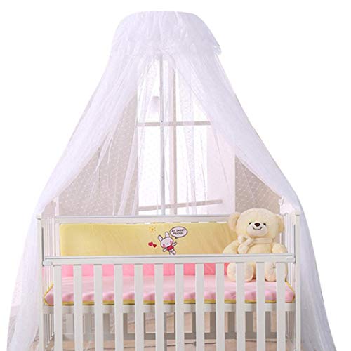 Ciel de Lit avec Support Moustiquaire pour lit Bébé Protecteur Lit Contre Insectes Araignées Moustiques Décoration Lit Bébé Blanc avec Poteau (Blanc)