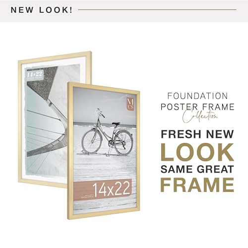 Image of MCS Foundation 14x22 Poster Frame Traditional Brass, Vertical & Horizontal Wall Hanging Large Picture Frame for Photos, Posters & Art Prints (1-Pack)