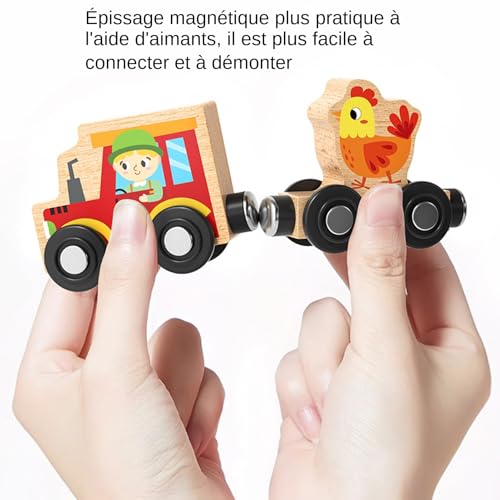 Jeu de train en bois de la ferme transportable pour enfant dès 18 mois - 7
