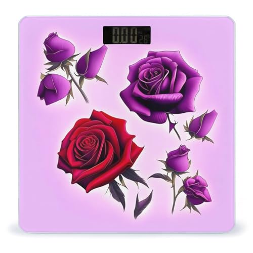 Báscula Digital de Baño con Flores Rojas y Púrpuras miniatura 1