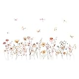 milaosk Wandtattoo Blumen Boho Wandsticker Wildblumen Schmetterlinge Libellen Wandbilder Tattoos Wandaufkleber für Schlafzimmer Wohnzimmer Sofa Hintergrund Kinderzimmer Möbel Wanddeko