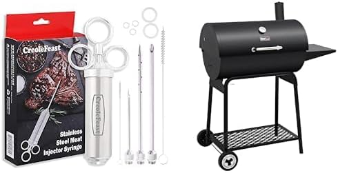 Creole Feast IS1001 2-oz Meat Injector Syringe Kit with 3 Marinade Needles & Royal Gourmet CC1830 30-Inch Barrel Charcoal Grill with 627 Sq. in. Cooking Space Bundle