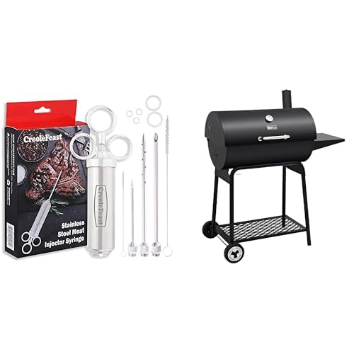 Creole Feast IS1001 2-oz Meat Injector Syringe Kit with 3 Marinade Needles & Royal Gourmet CC1830 30-Inch Barrel Charcoal Grill with 627 Sq. in. Cooking Space Bundle