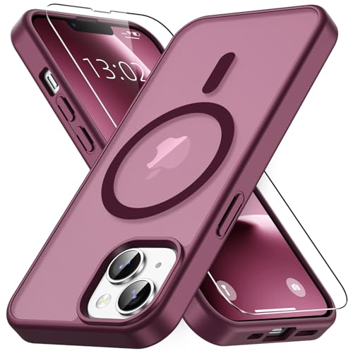 Coque iPhone 14 et 13 rouge vin compatible MagSafe avec protection écran