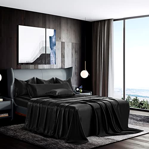 Manyshofu Black Satin Queen Sheet Set, Silky Soft 7 Piece Bedding by Manyshofu - Used condition - Image 3