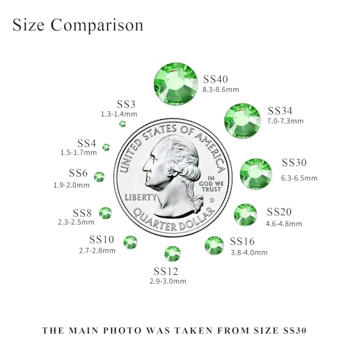 Image of 288PCS SS34 Crystal Glass Flatback Rhinestones, Round Flat Back Crystal Gems for Nail Art and Craft Clothes, Glue Fix Diamond Stones Light Green (7.1-7.3mm)