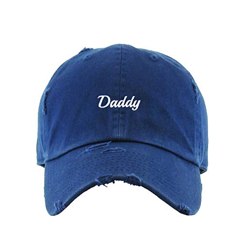 Cursive Daddy Dad Vintage Baseball Cap Embroidered Cotton Adjustable Distressed Dad Hat Navy