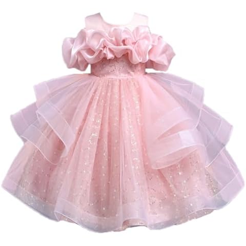 Qunsia Girls Cold Shoulder Puffy Ruffles Dress Sequined Princess Prom Gowns Cover