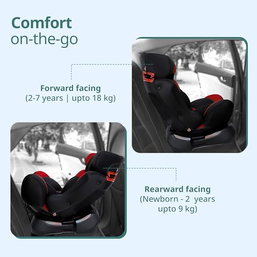 Image of LuvLap Galaxy Convertible Car Seat for Baby & Kids New Born to 7 Years, Forward Facing & Rearward Facing, 3 Adjustable Recline Levels, Side Impact Guard, Red