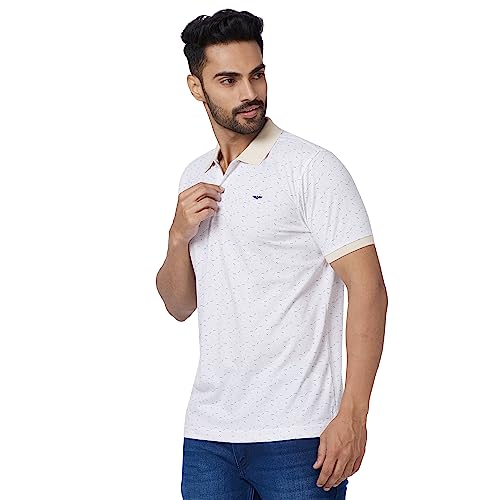 Image of Park Avenue Men's Cotton Polyester Blend Print Pattern Slim Fit Rib Collar Polo Neck Half Sleeve Casual T-Shirt