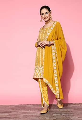 Image of LYMI LABEL Kurta Set For Women - Georgette Chikankari Sequence Straight Kurta With Bottom Set with Matching Dupatta for Ethnic, Fusion Wear