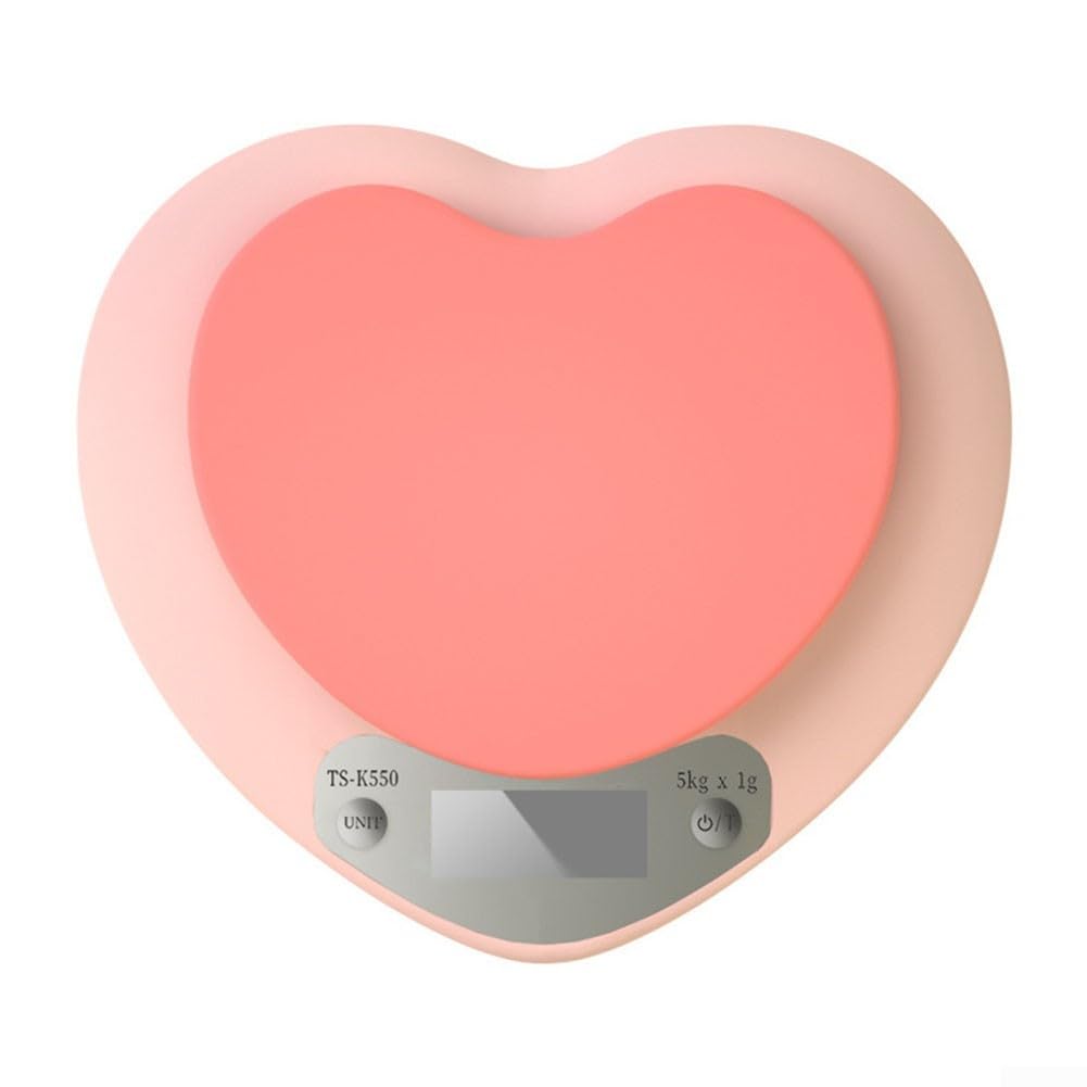 Zilimontt Bilancia da cucina ad alta precisione, design elegante e compatto, display LCD a forma di cuore rosa, bilancia digitale da cucina con funzione tara, accessori da cucina