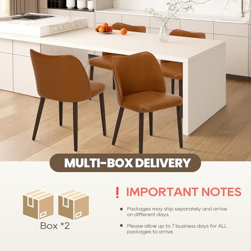 Image of Wooden Dining Chairs Set of 4, Upholstered Kitchen Dining Room Chair, Modern Faux Leather Farmhouse Dinner Chair for Restaurant & Cafe, Light Brown